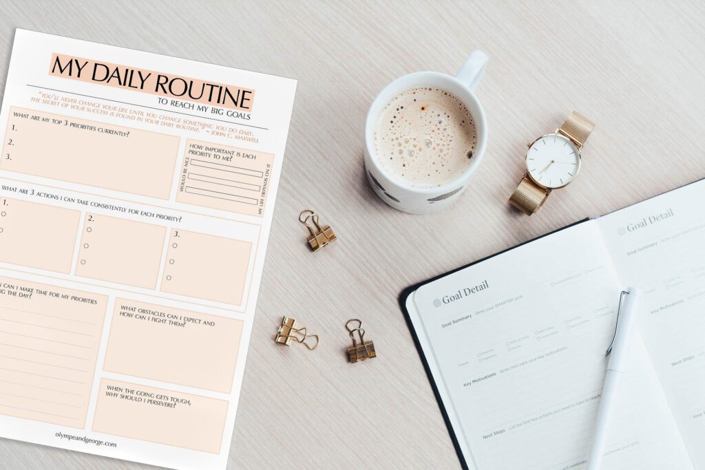 Daily Routine Printable to balance 9 to 5 job and side hustle